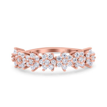 14K Rose Gold Seven Stone Flower Half Eternity Band Round Wedding Engagement Ring Simulated CZ Size-7